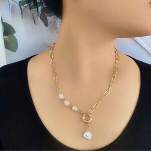 NEW 18K Gold Plated Chain and Freshwater Pearl Necklace
